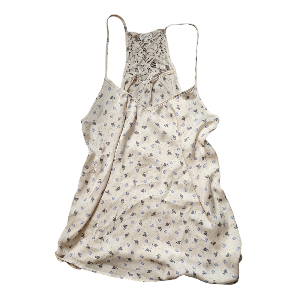 KISMET - Women's Floral Print Summer Spaghetti Strap Tank Top Lace Back Medium